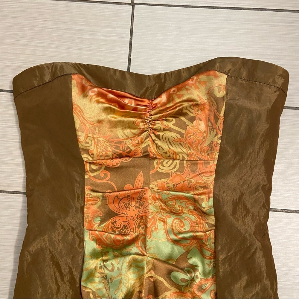 Nicole Miller Collection Sweetheart Silk Ruched Strapless Dress Size 8 Bronze - Picture 14 of 16